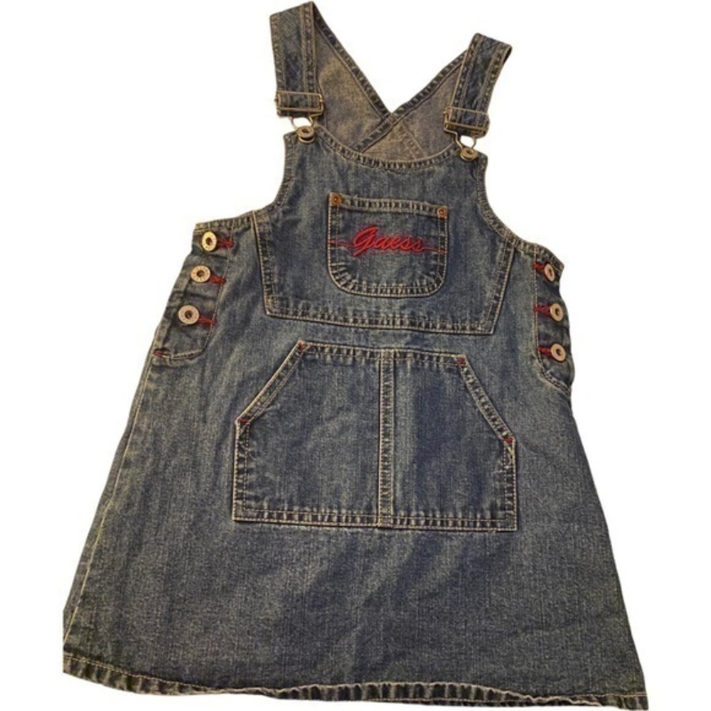 Vintage Guess Denim Jumper Dress Girls Size 6 Embroidered Logo Jean Blue